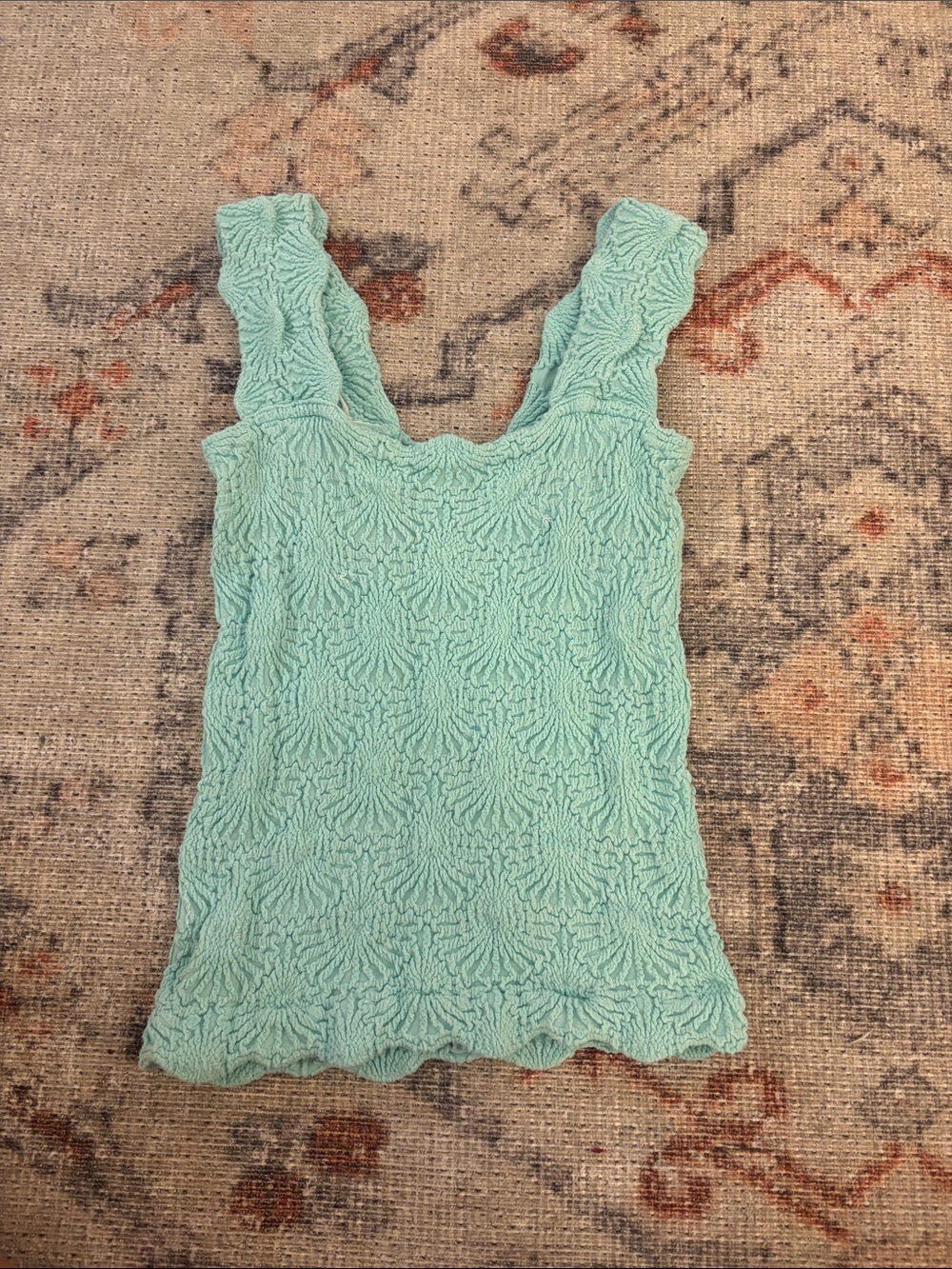 Free People Mint Textured Scallop-Edge Tank